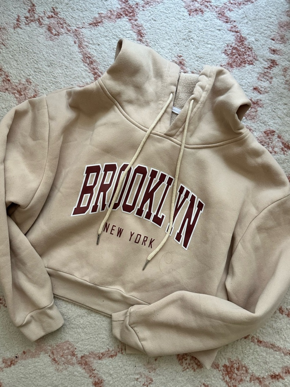 Cropped Brooklyn Hoodie Tan New York City Sweatshirt